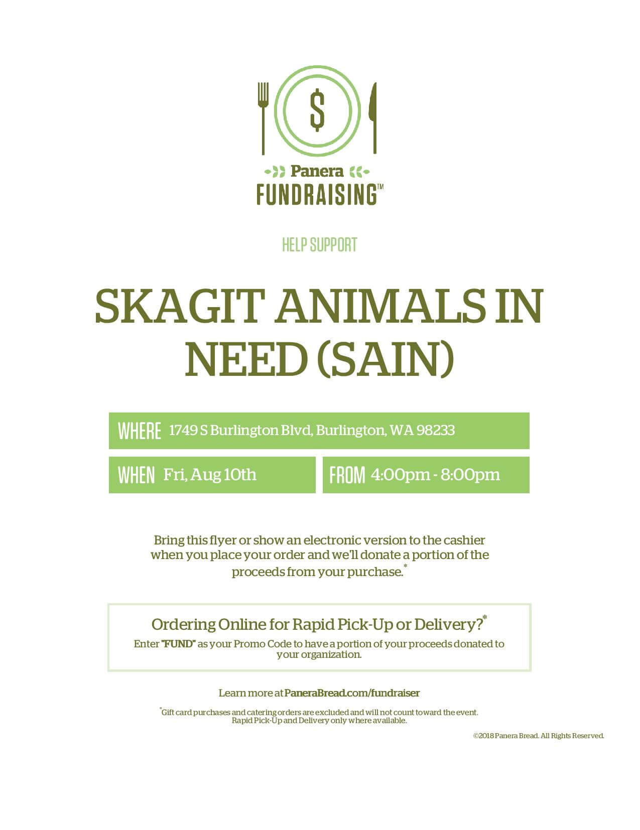 Panera Bread in Burlington Fundraising Night for SAIN!